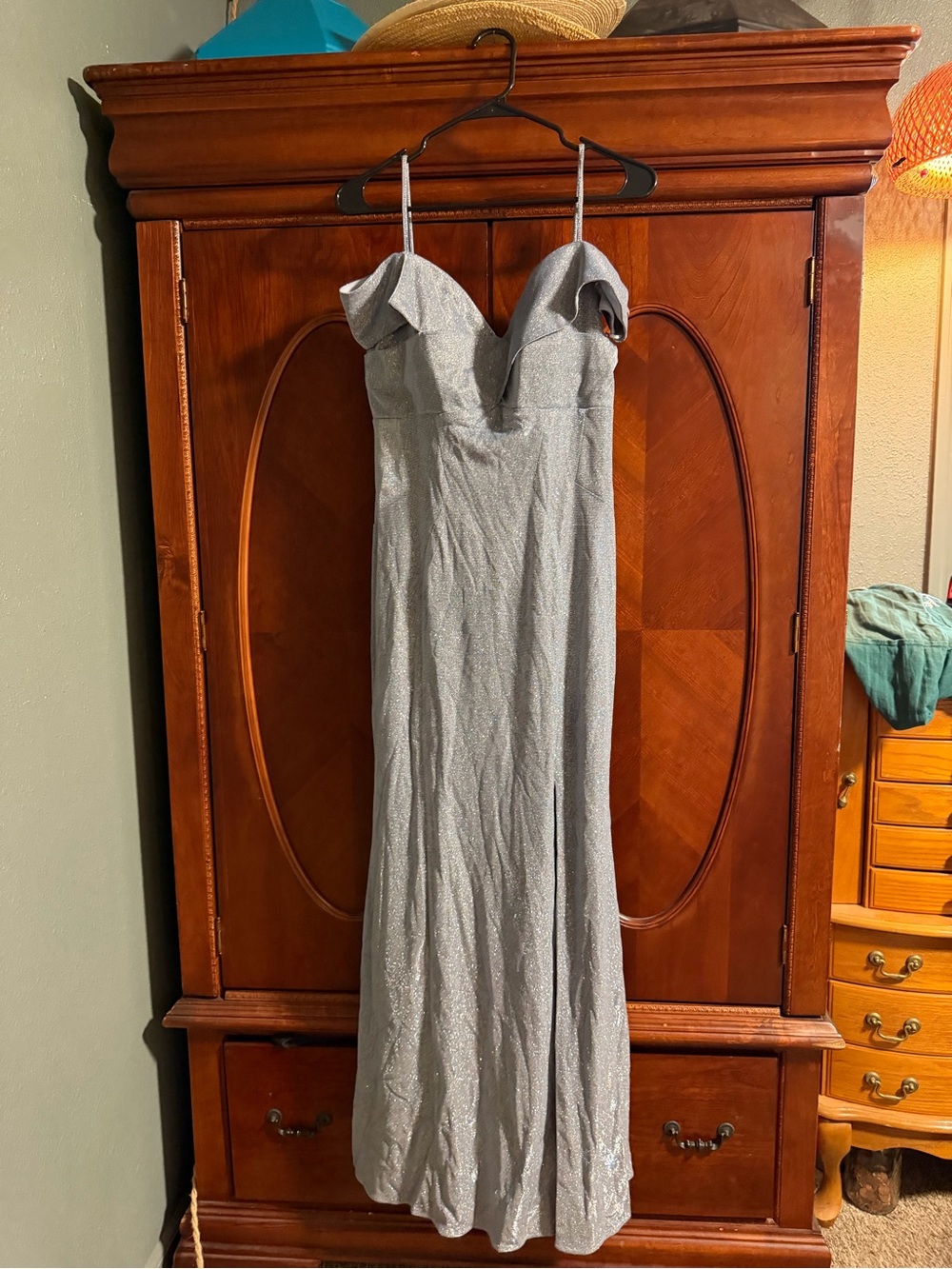 Night Way Collections Silver Sparkle Spaghetti-Strap Evening Gown
